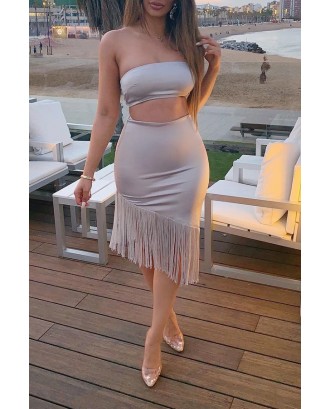 Lovely Casual Tassel Design Grey Plus Size Two-piece Skirt Set