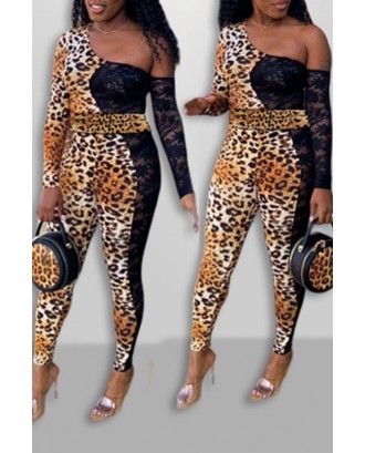 Lovely Beautiful Patchwork Leopard Printed Two-piece Pants Set
