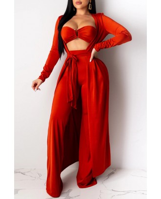 Lovely Beautiful Loose Red Three-piece Pants Set