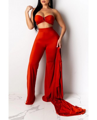 Lovely Beautiful Loose Red Three-piece Pants Set