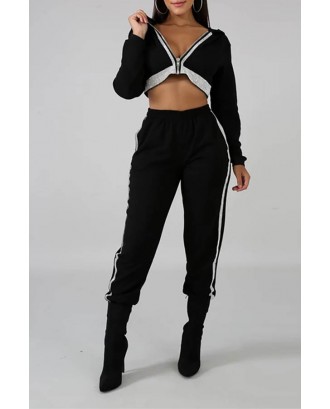 Lovely Leisure Patchwork Black Two-piece Pants Set
