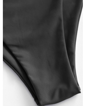  High Waisted High Leg Plain Swimwear Bottom - Black M
