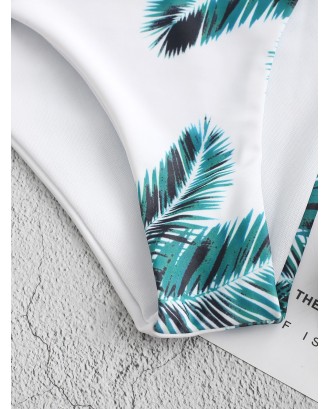  Tropical Leaf Print Swimwear Bottom - White S