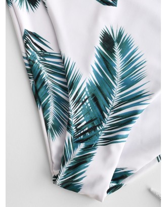  Tropical Leaf Print High Waisted Swimwear Bottom - White L