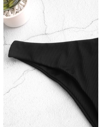  Ribbed High Cut Swimwear Bottom - Black M