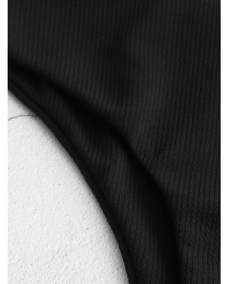  Ribbed High Leg Swimwear Bottom - Black M