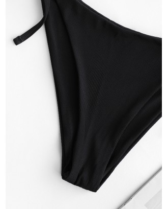  Ribbed Tie Side Swimwear Bottom - Black L