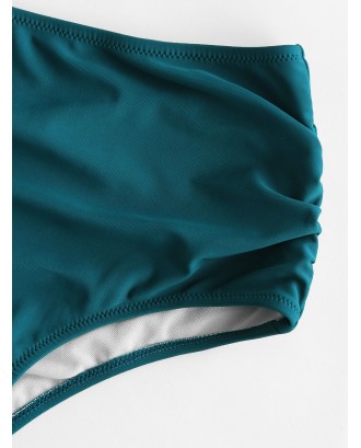  High Waisted Ruched Swimwear Bottom - Greenish Blue M