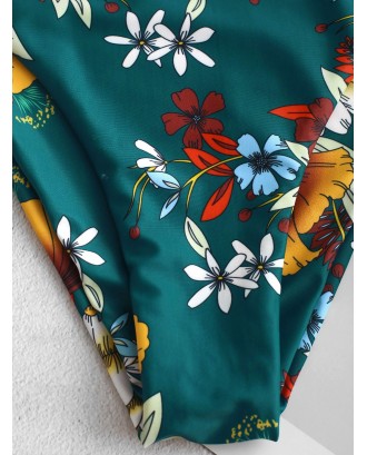  Floral High Waisted Swimwear Bottom - Medium Sea Green S