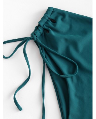 Side Lace-up High Waisted Swimwear Bottom - Peacock Blue M