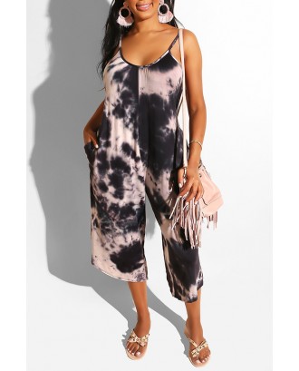 Lovely Casual Spaghetti Straps Tie-dye Black One-piece Jumpsuit