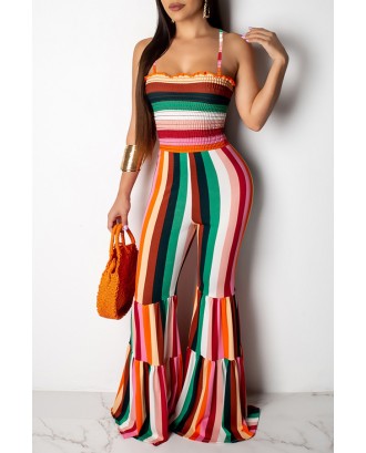 Lovely Stylish Off The Shoulder Striped Printed Orange One-piece Jumpsuit