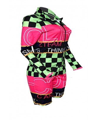 Lovely Casual Plaid Letter Printed Green One-piece Romper