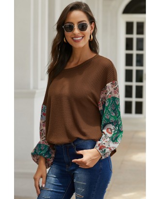 Brown Floral Sleeve Pullover Top