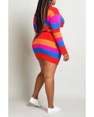 Lovely Casual Striped Multicolor Plus Size Two-piece Skirt Set