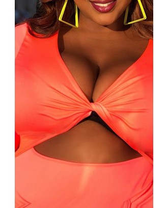 Lovely Casual Cross-over Design Orange Plus Size Two-piece Skirt Set