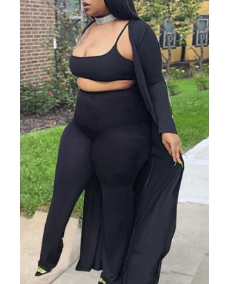 Lovely Casual Skinny Black Plus Size Three-piece Pants Set