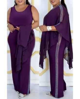 Lovely Casual Cloak Design Purple Plus Size Two-piece Pants Set