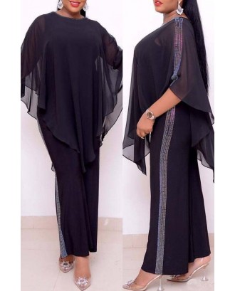 Lovely Casual Cloak Design Black Plus Size Two-piece Pants Set