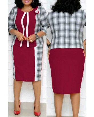 Lovely Casual Patchwork Purplish Red Plus Size Two-piece Skirt Set