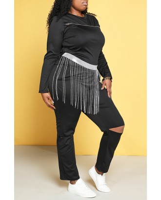 Lovely Trendy Hollow-out Black Plus Size Two-piece Pants Set