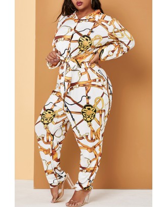Lovely Trendy Printed White Plus Size Two-piece Pants Set