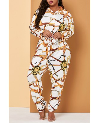 Lovely Trendy Printed White Plus Size Two-piece Pants Set