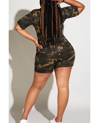Lovely Casual Camouflage Printed Plus Size One-piece Romper
