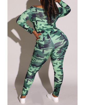 Lovely Casual Camouflage Printed Army Green Plus Size One-piece Jumpsuit