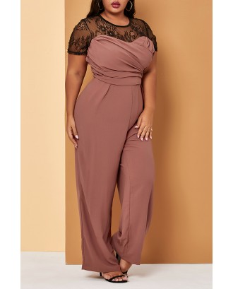 Lovely Casual Patchwork Brick Red Plus Size One-piece Jumpsuit