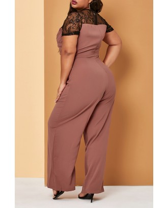 Lovely Casual Patchwork Brick Red Plus Size One-piece Jumpsuit