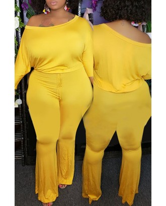 Lovely Trendy One Shoulder Yellow Plus Size One-piece Jumpsuit