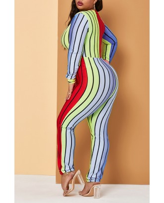 Lovely Casual V Neck Multicolor Plus Size One-piece Jumpsuit