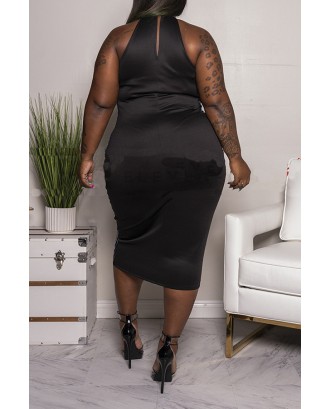 Lovely Casual Patchwork Black Mid Calf Plus Size Dress