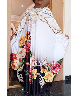 Lovely Casual Floral Printed White Ankle Length Plus Size Dress