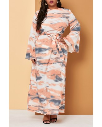 Lovely Trendy Flounce Pink Ankle Length Plus Size Dress